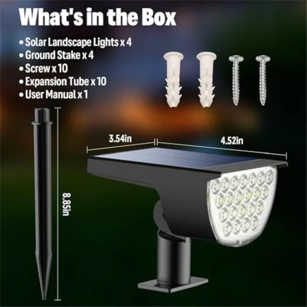 Solar Spot Lights Outdoor 76 LED Waterproof Landscape Pathway 4 Pack
